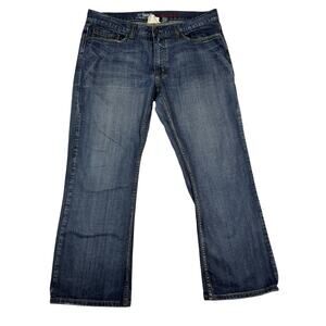 Urban Pipeline Relaxed Bootcut Men's 36X30 Jeans Distressed Dark Blue Cotton